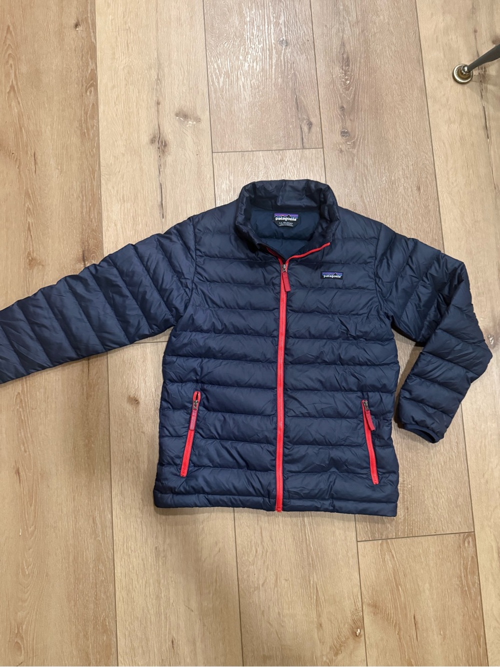 Patagonia Kids Navy Puffer Jacket with Red Zippers